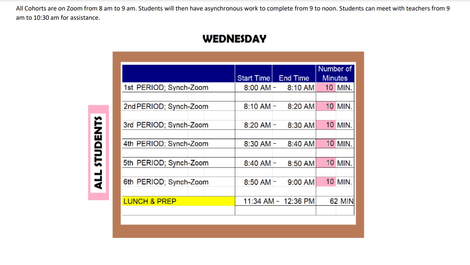 WEDNESDAY HYBRID SCHEDULE